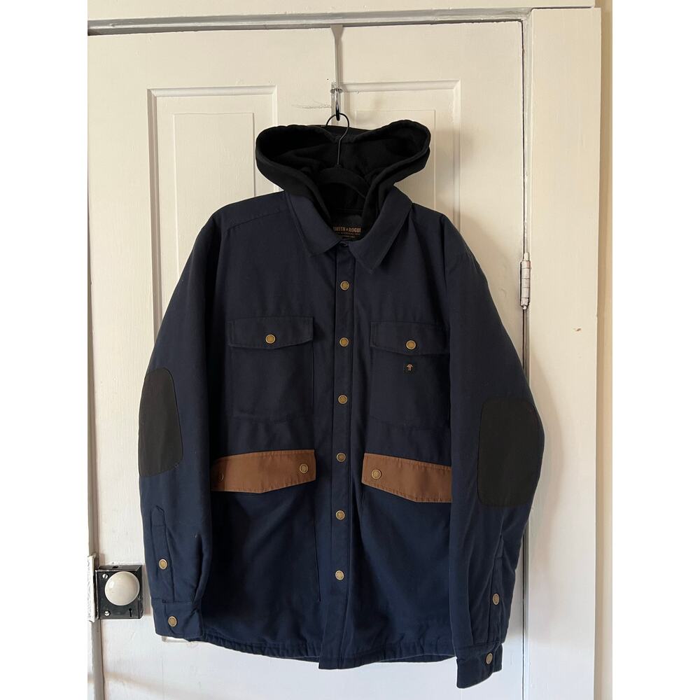 Smith + Rogue Montana men’s large Stokie ride hooded lined flannel Shacket blue
